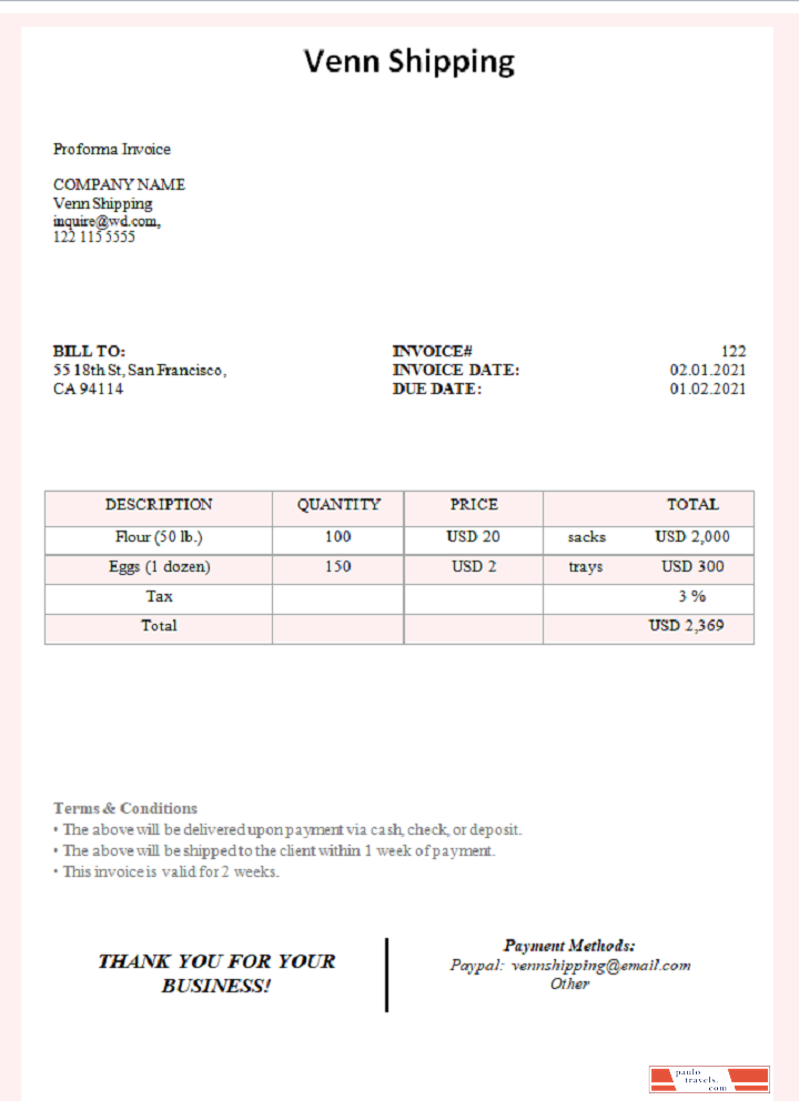 USA Venn Shipping invoice PSD template
